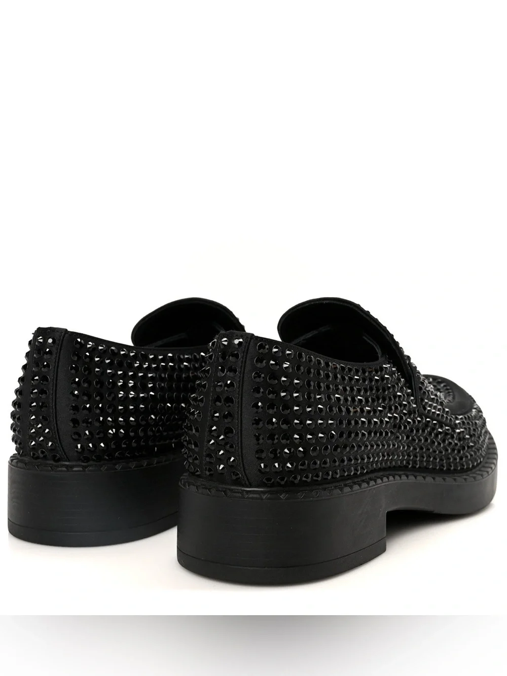 Prada Crystal Satin Black Studded Loafers Men’s US 10.5